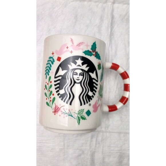 Starbucks Christmas Mug Candy Cane Striped Handle Siren - Picture 1 of 3